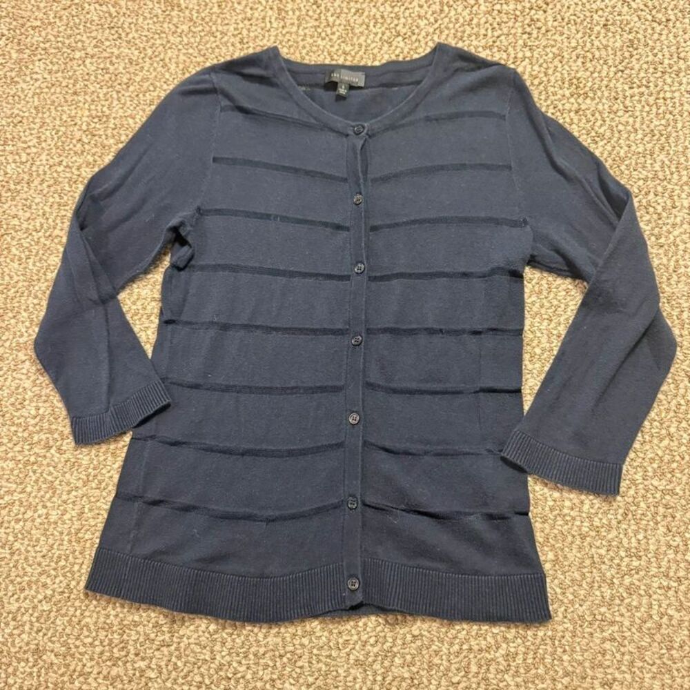 The Limited Navy Button Front Cardigan Sheer Stripe Detail Small